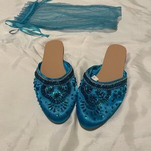 Elegant Blue Sequined Women's Dress Slippers